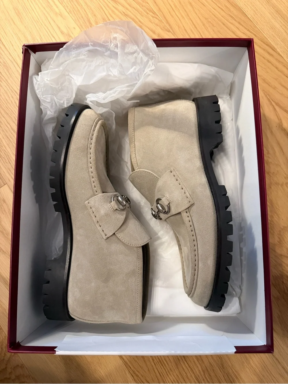 Men's Suede Sylke Bit Loafers in Light Beige